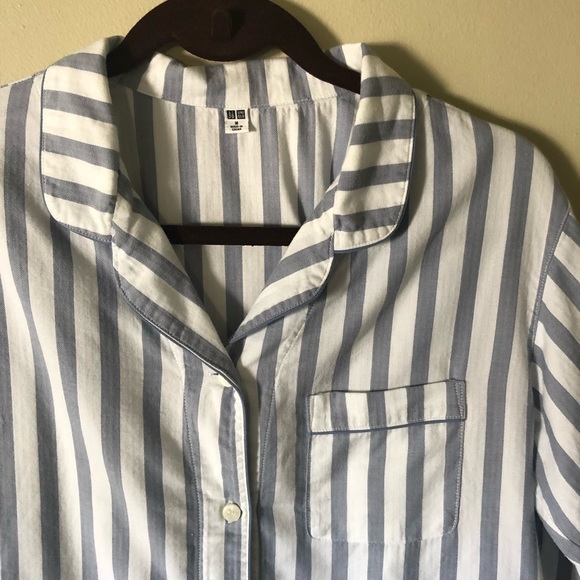 Uniqlo Blue White Stripe Pajama Button Down Medium - Picture 5 of 7